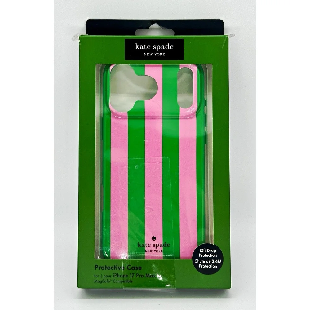 Kate Spade iPhone 17 Pro Max MagSafe Protective Case Candy Striped Pink Green